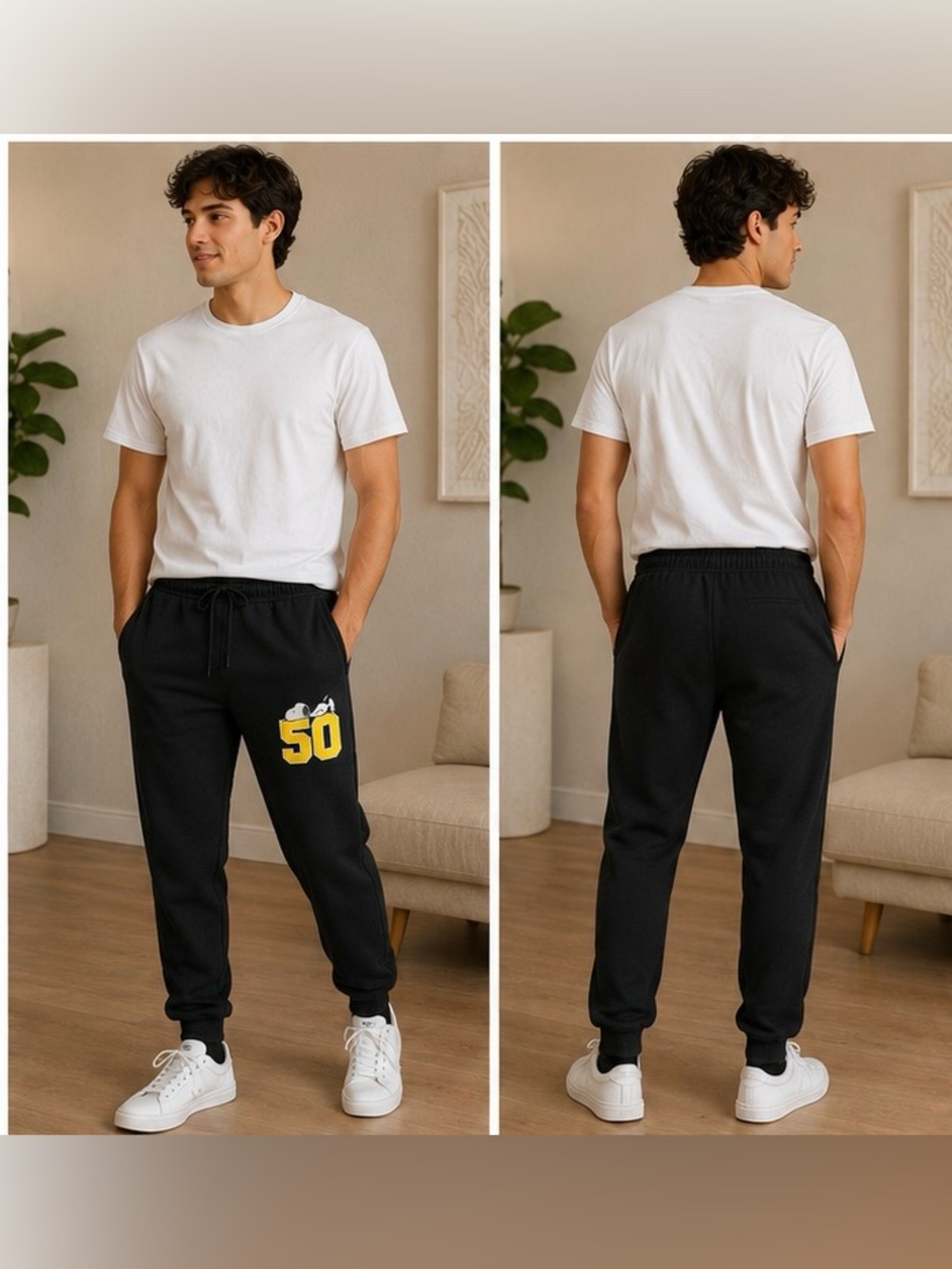 Snoopy 50 Black Jogger Sweatpants Men’s Medium Peanuts